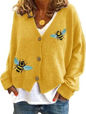 Cute Embroidered Button Down Cardigan Sweater for Women - Cozy & Stylish